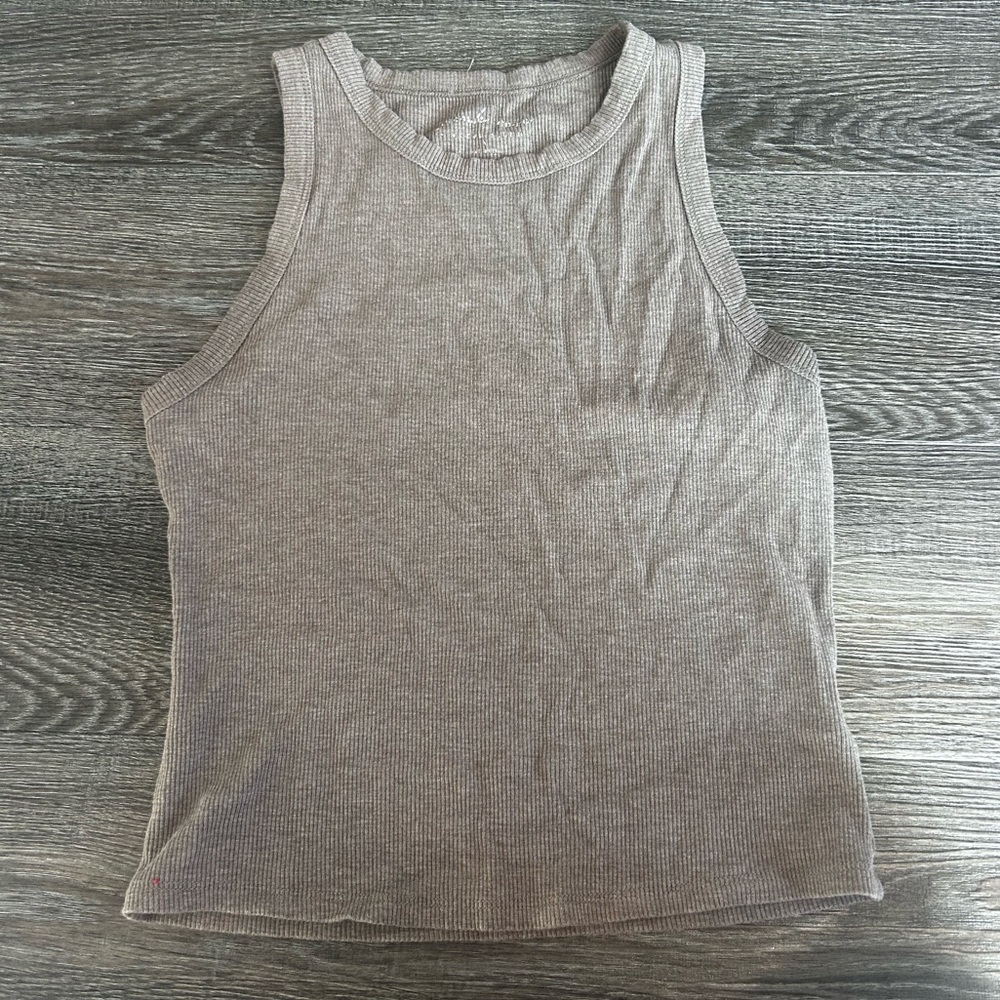 Pink Rose Ribbed Tank Top in Taupe Gray/Brown color